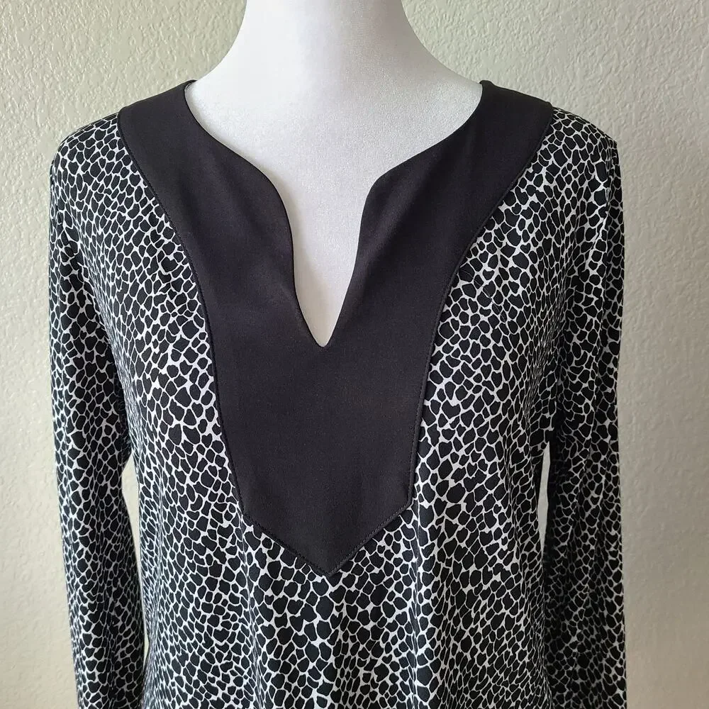 Michael Kors Women Animal Print Tunic Top Sz Medium Long Sleeve Mob Wife Stretch